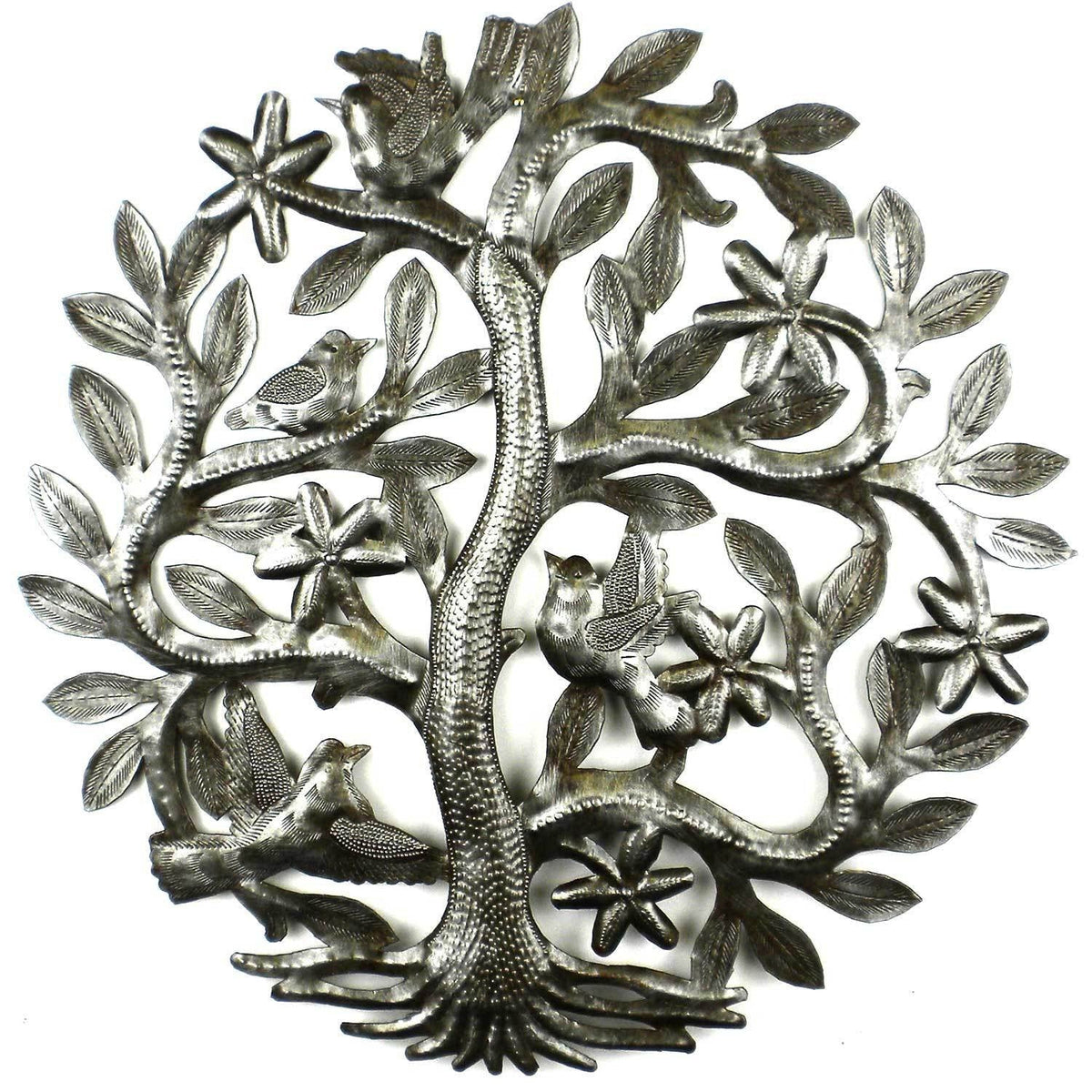 Arbre de Vie avec oiseaux — art mural en métal, 14 po