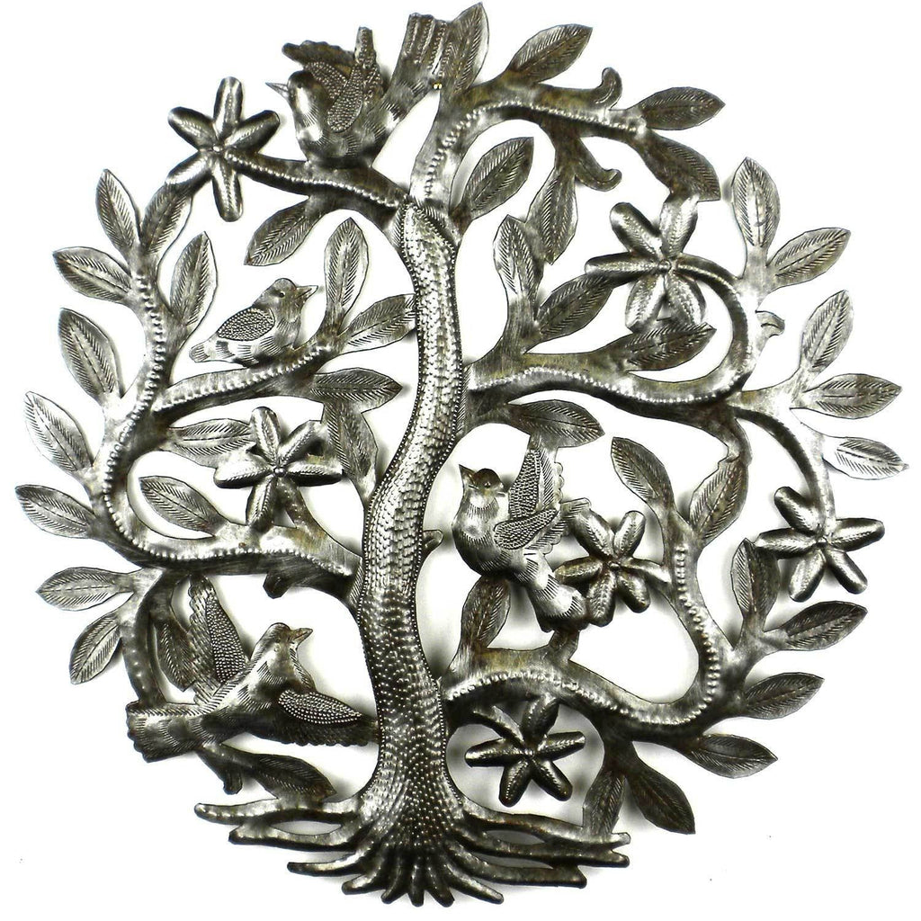Arbre de Vie avec oiseaux — art mural en métal, 14 po
